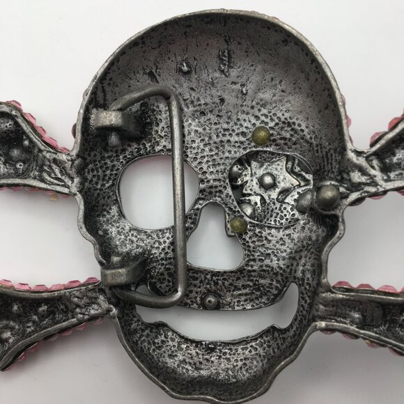 Skull Pin Brooch Rhinestones Pink Pirate Halloween Goth Sparkle Large 4” X 3” - Picture 12 of 15